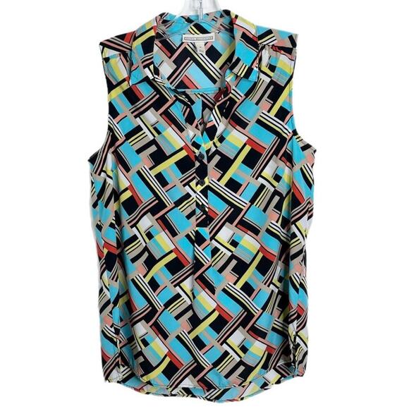 Dana Buchman Women's Sleeveless Top S Multicolor Geometric Print Tank 1/4 Button - Picture 1 of 8